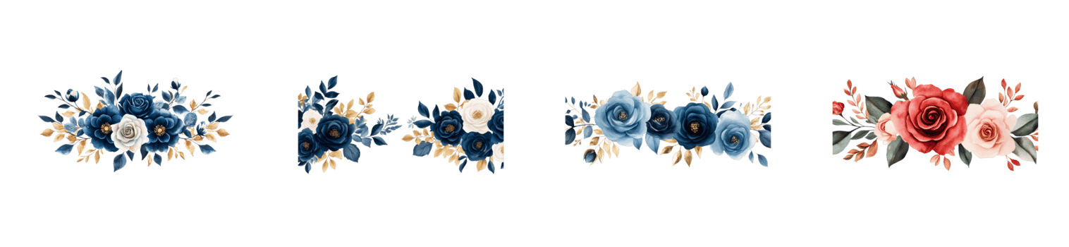 Watercolor floral arrangements of roses and leaves, cut out transparent png
