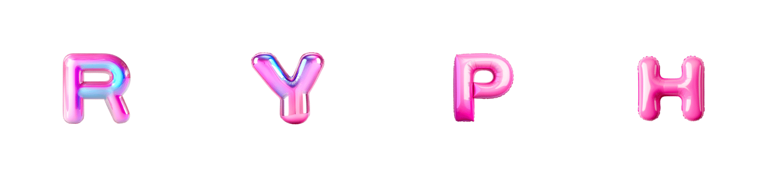 RYPH balloon letters, festive decoration, holiday text, birthday wishes, cut out transparent png