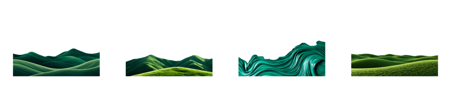 Four landscapes isolated on black background, cut out transparent png
