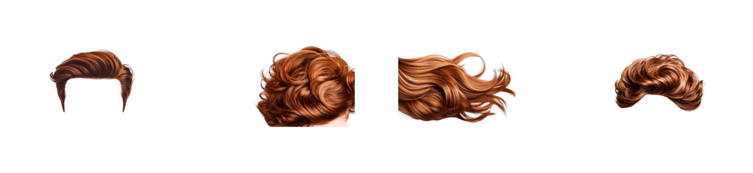 Wig with red curly hairs for men and women, cut out transparent png