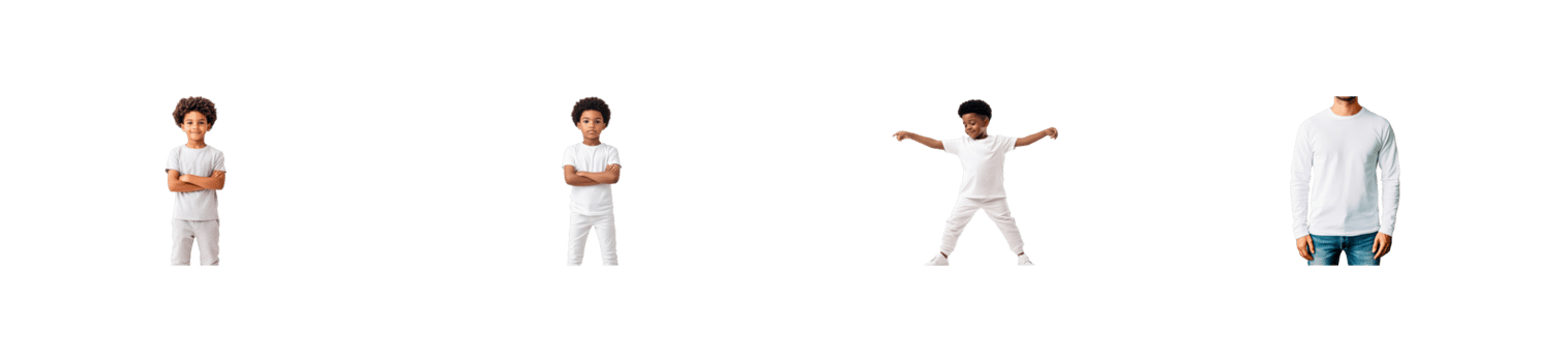 Little children dressed in white and man on black, cut out transparent png