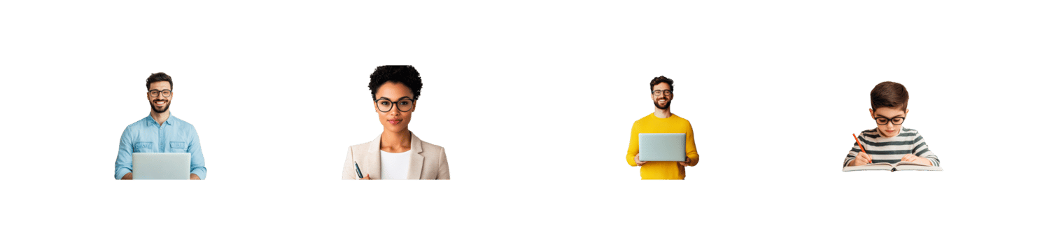 Young professionals, diverse group, educators, student writing, cut out transparent png