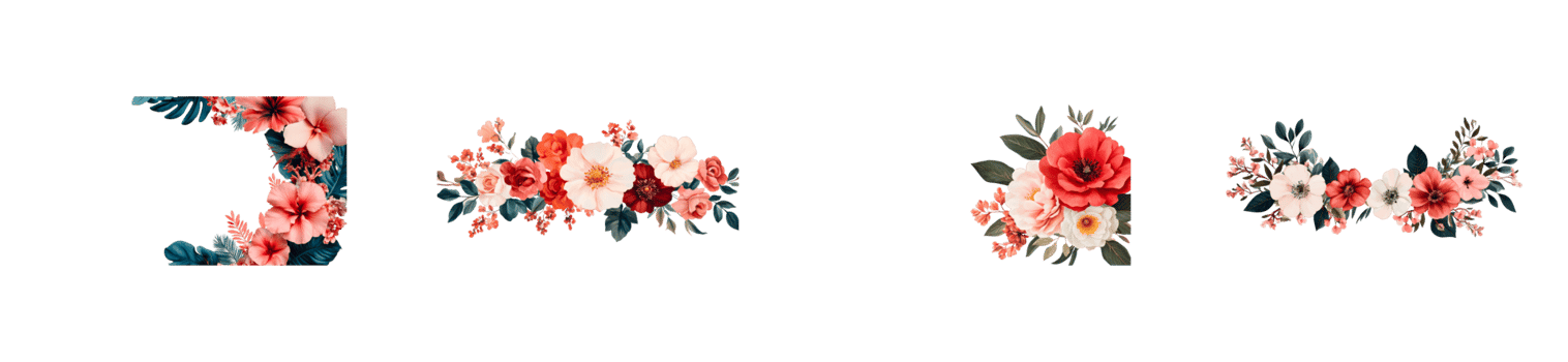 Collection of colorful floral arrangements, cut out transparent png