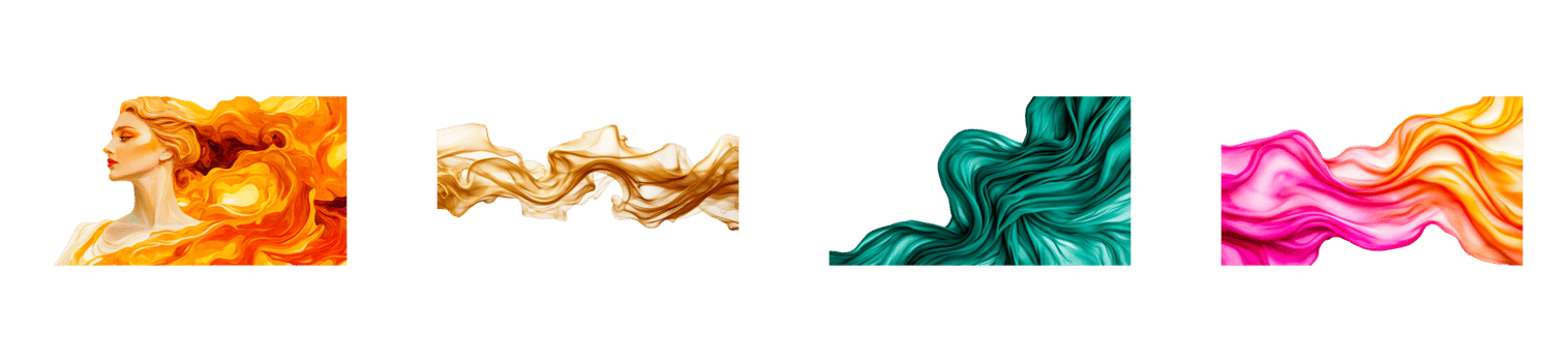 Fantasy woman portrait and abstract colorful shapes, cut out transparent png