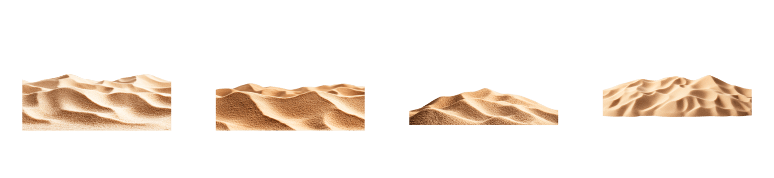 Sand dunes isolated against black, cut out transparent png