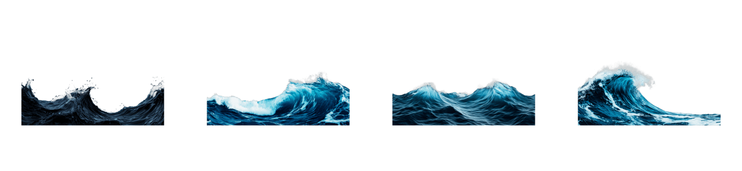 Ocean wave set, dynamic, powerful, seascape, nature, isolated, energy, cut out transparent png