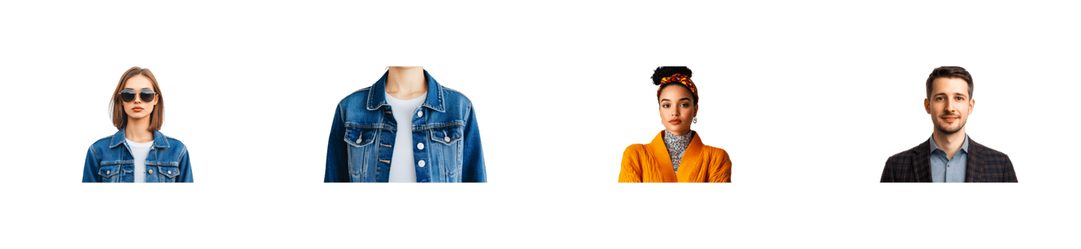 Four fashion people posing in casual clothing, cut out transparent png