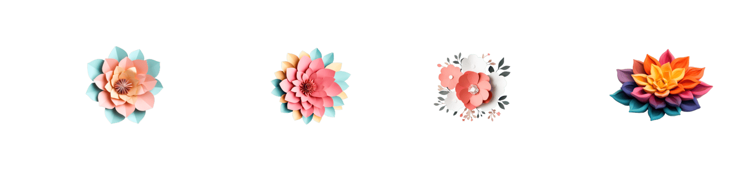 Paper Flowers Collection Elegant and Colorful Decorative Elements, cut out transparent png