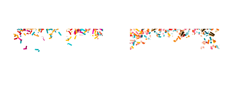 Bright colorful confetti decorations on black background, cut out transparent png