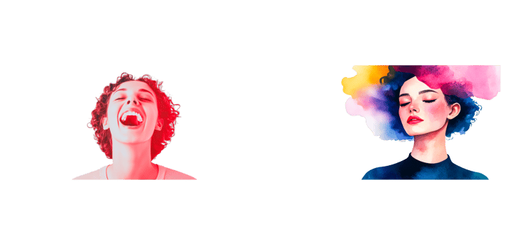 Two Emotional Women, red laugh and watercolor art, cut out transparent png