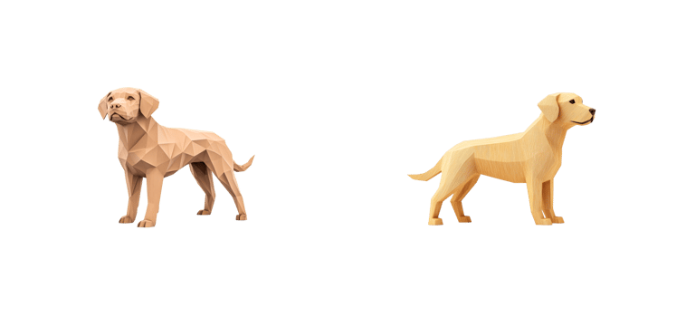 Two polygon dogs, polygonal labrador retriever, illustration, cut out transparent png