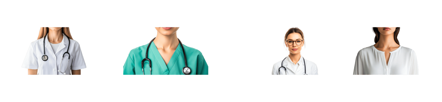 Team of doctors in different medical uniforms, cut out transparent png