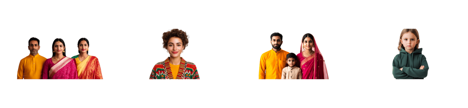 Diverse group people, studio portrait on black background, cut out transparent png