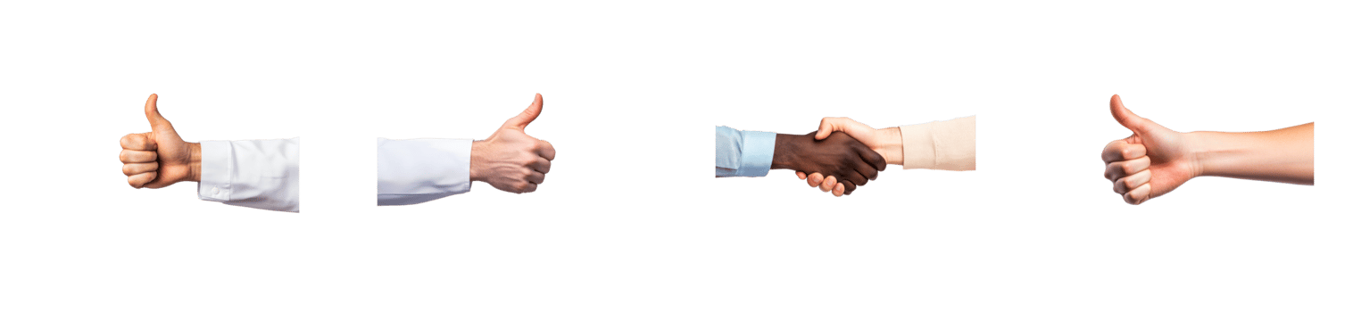 Hand gestures conveying approval, handshake, diverse representation, cut out transparent png
