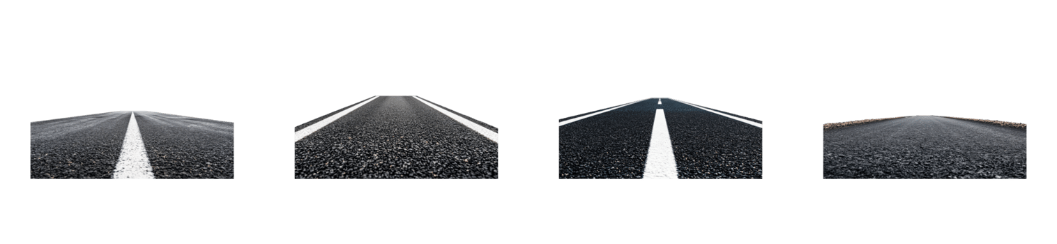 Asphalt road perspective with road markings, cut out transparent png