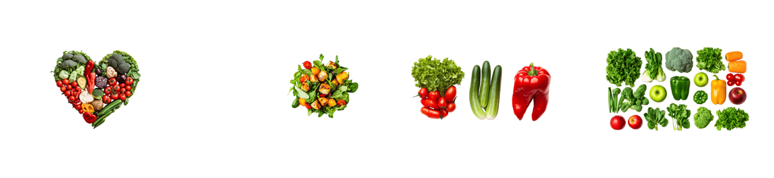 Fresh assortment of vegetables, fruits, and salad ingredients, cut out transparent png