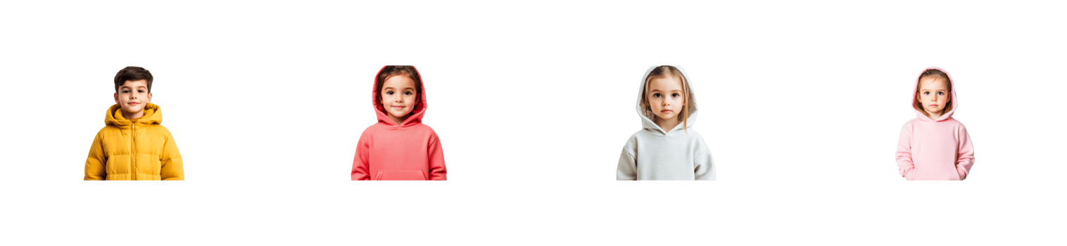 Diverse children in hoodies, colorful, cheerful expressions, isolated , cut out transparent png