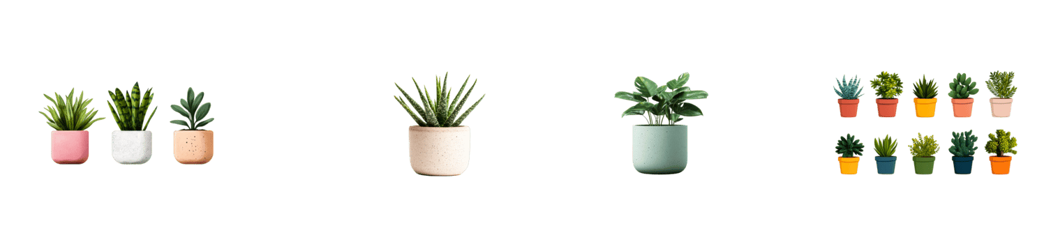Various potted indoor plants on black background illustration, cut out transparent png