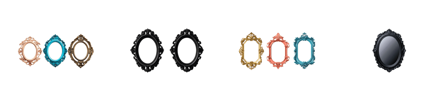 Decorative frames arrangement, ornate styles set, isolated design , cut out transparent png