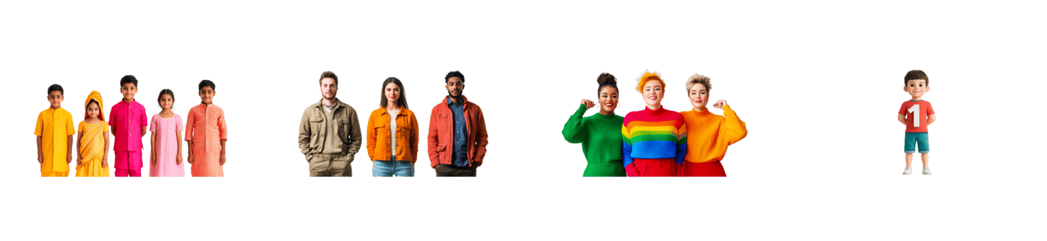 Multicultural diverse group, unity, togetherness, individuality, cut out transparent png