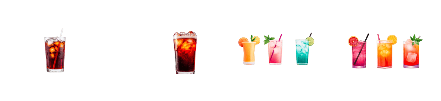 Refreshing drinks assortment with citrus accents, cut out transparent png