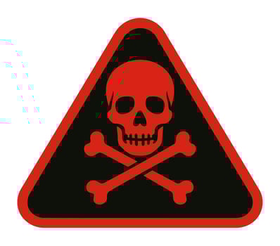 Danger Sign with Skull and Crossbones Warning Symbol in Red and Black vector