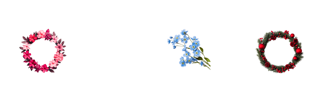 Floral wreaths, red and pink flowers, blue forget-me-nots ,cut out transparent png