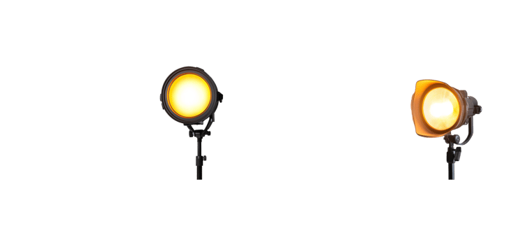 Studio lighting setup with two powerful lamps, cut out transparent png