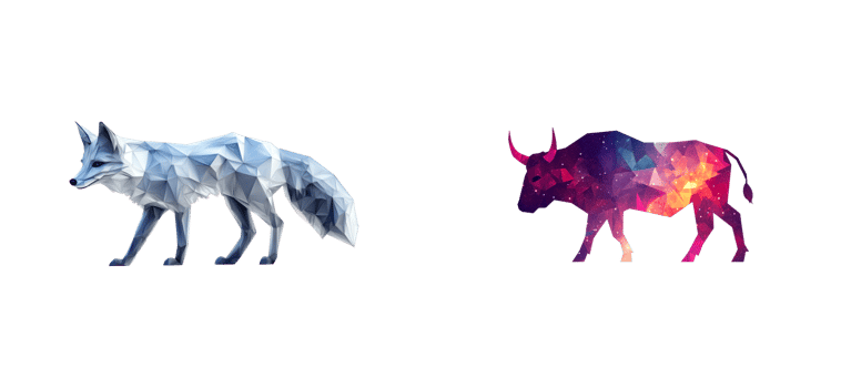 Geometric fox bull illustration, low poly animal figures, cut out transparent png