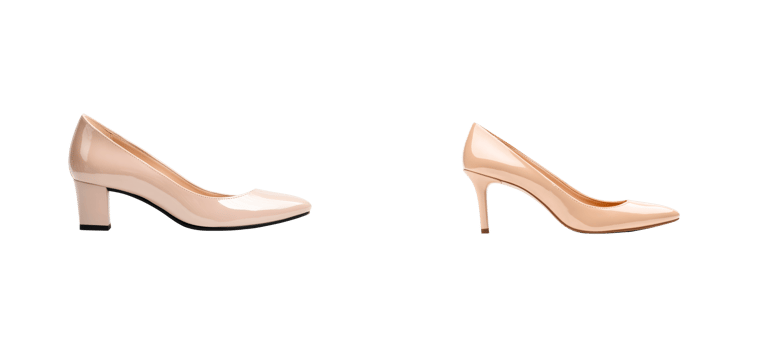 Two elegant beige high heels, side view, cut out transparent png