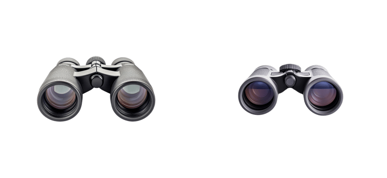 Binoculars optical instrument on black, vision equipment, observing, cut out transparent png