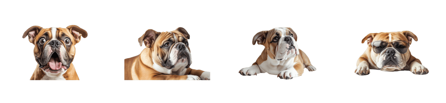 Bulldogs portraits variety emotions studio background, cut out transparent png