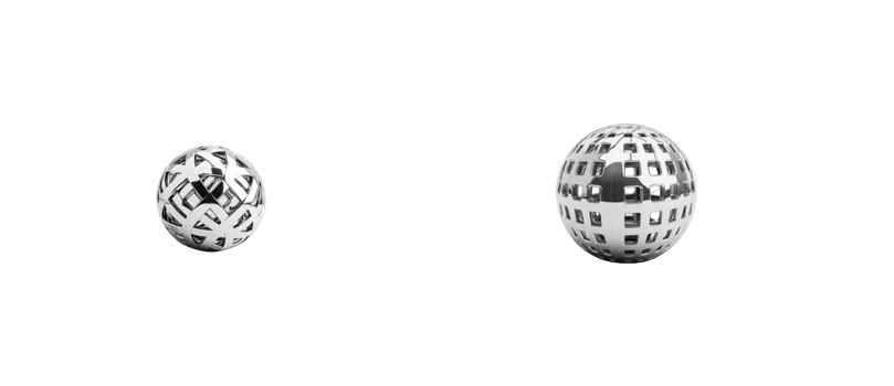 Ornate silver spheres and geometric shapes, cut out transparent png