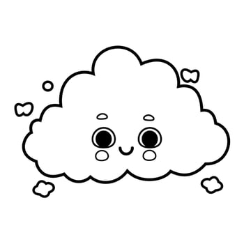 Cute cartoon doodle cloud illustration in black and white isolated on white background vector