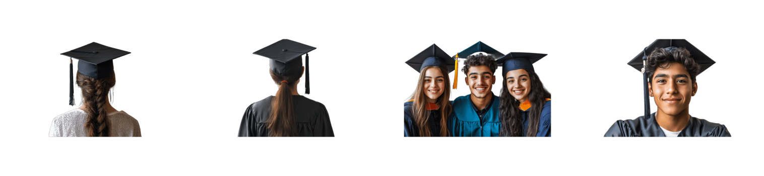 Graduates celebrating achievement, students wearing graduation caps, cut out transparent png