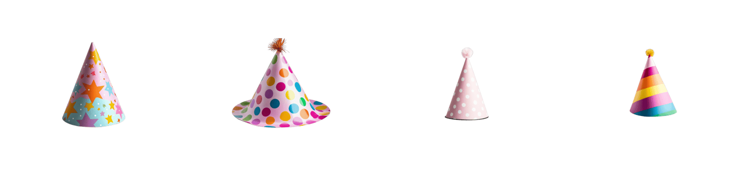 Fun festive party hats collection in vibrant colors, cut out transparent png