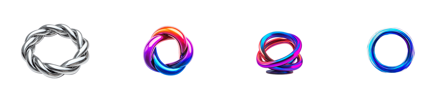 Torus collection, metallic, twisted elements, colorful design, cut out transparent png