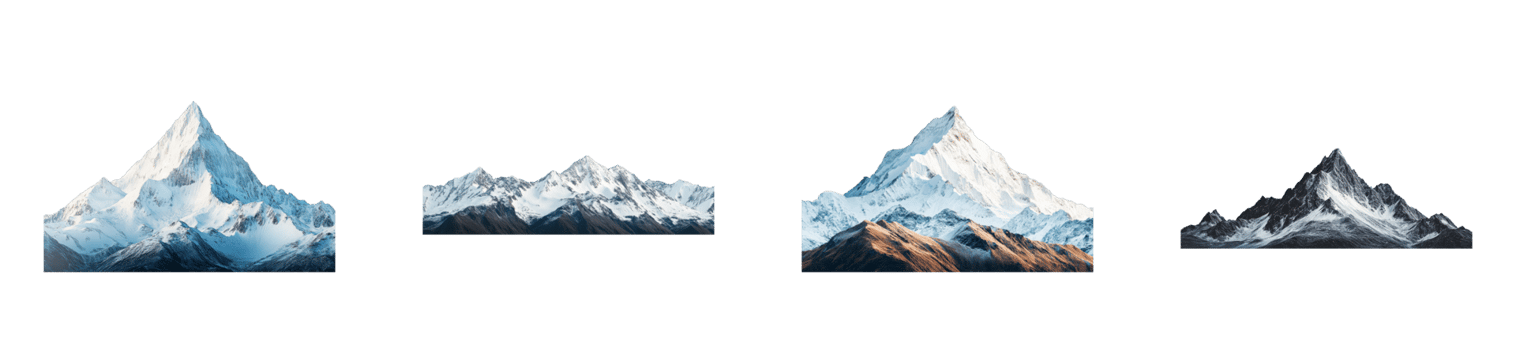 Snowy mountain range peaks, rugged terrain and icy crests , cut out transparent png