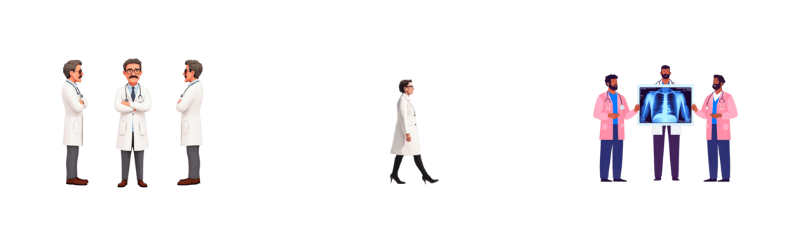 Doctors with stethoscope and chest X-ray, medical staff portraits, cut out transparent png