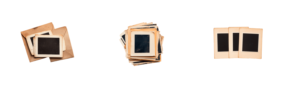 Vintage Photo Prints Arrangement on Black Backdrop, cut out transparent png