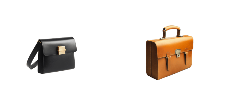 Stylish leather briefcases on black background, cut out transparent png