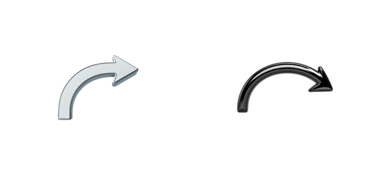 Gray and Black Arrows Turning Right on Black Background, cut out transparent png