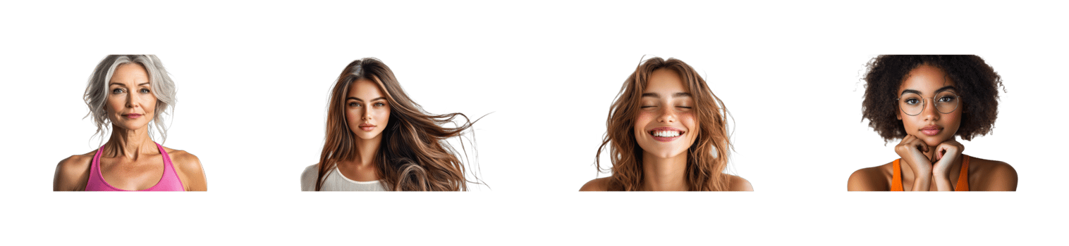 Diverse women portrait smiling posing on dark background, cut out transparent png