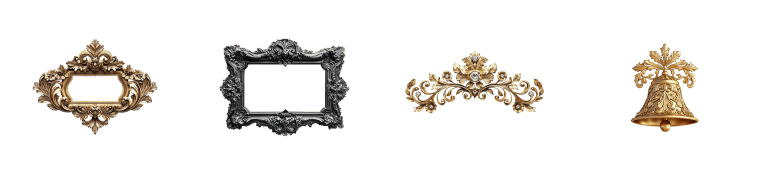 Ornate frames and bell on a transparent background png