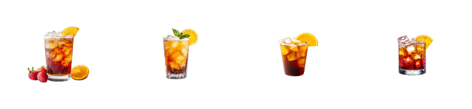 Refreshing iced beverages with fruits and garnishes for hot days png