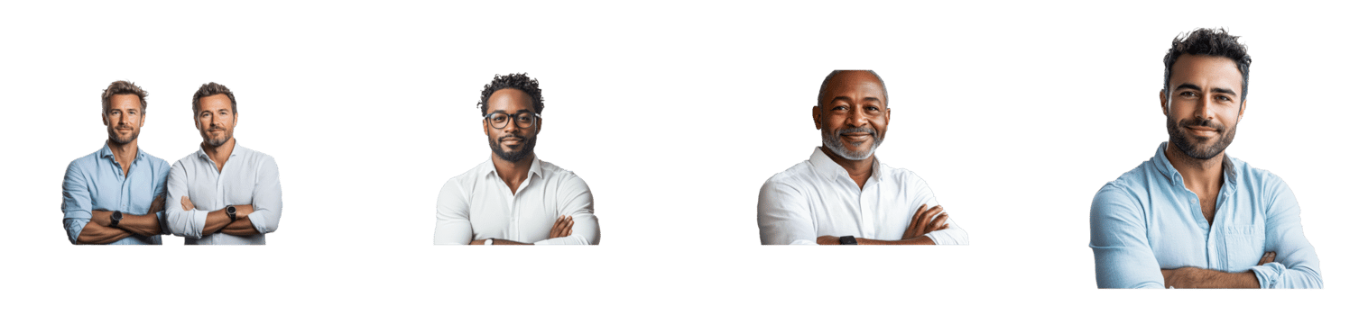 Group of diverse men posing confidently with arms crossed png