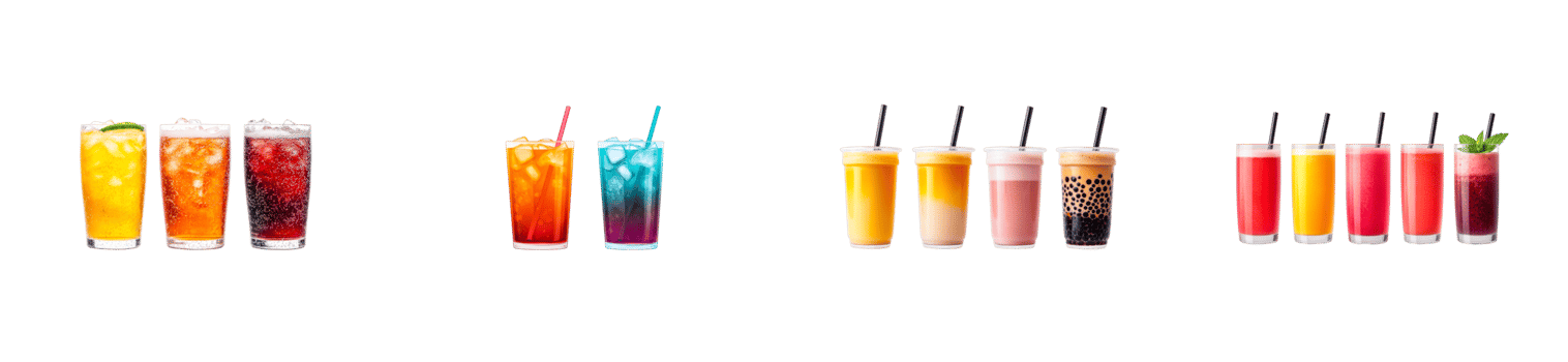 Refreshing beverage assortment featuring colorful drinks for summer png
