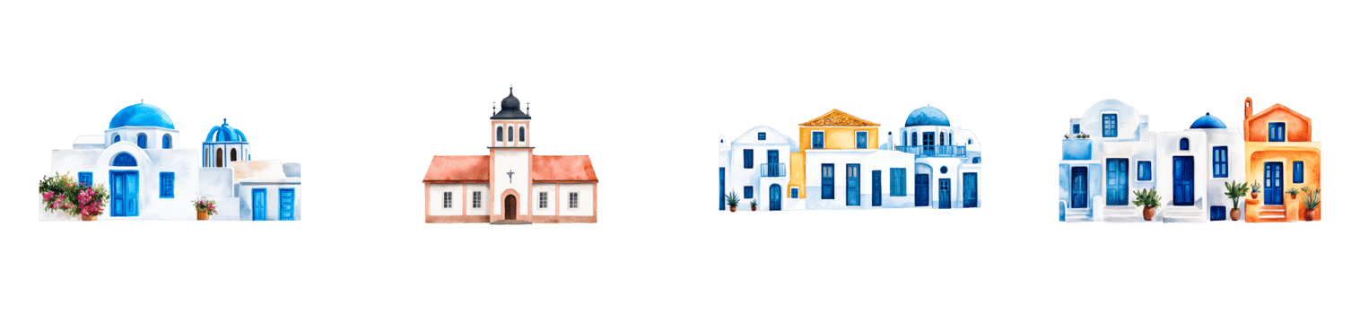 Colorful buildings with domes on a transparent background png