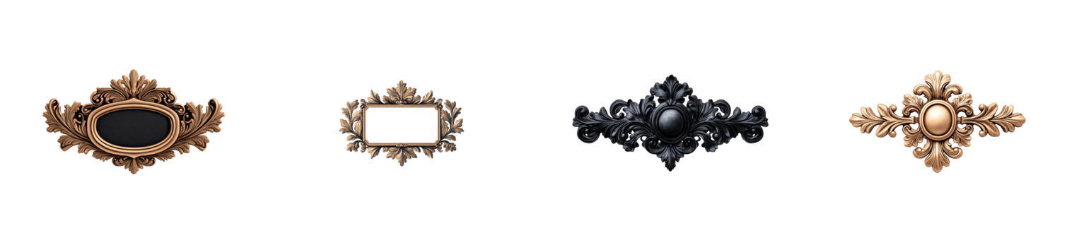 Decorative frames with ornate designs in a transparent background png