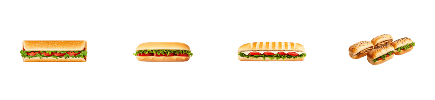 Various delicious sandwiches are displayed on a transparent background png